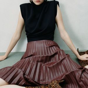 NWT ZARA Pleated Blouse Shoulder Pad Top XS